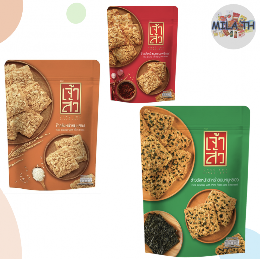 thumbnail image 2 of Jao Sua Big Pack Rice Crackers – 80g, Spicy Dried Pork Flavor, Sweet & Savory 2 of 5